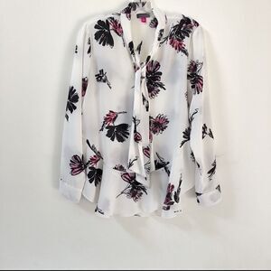 VINCE CAMUTO WOMEN'S FLORAL PRINT TIE NECK BLOUSE SIZE SMALL